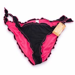 Arizona Bikini Bottom XL Cute Black Pink Ruffle Tie Side Swimsuit NWT